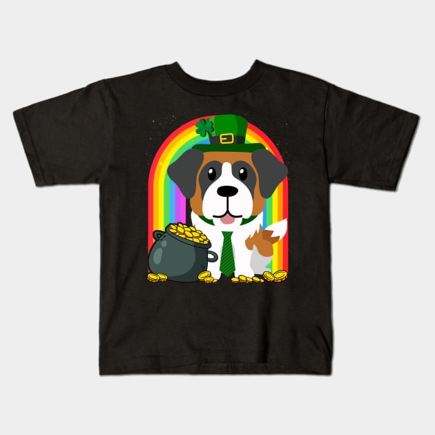 Saint Pierre Rainbow Irish Clover St Patrick Day Dog Gift design Kids T-Shirt by theodoros20